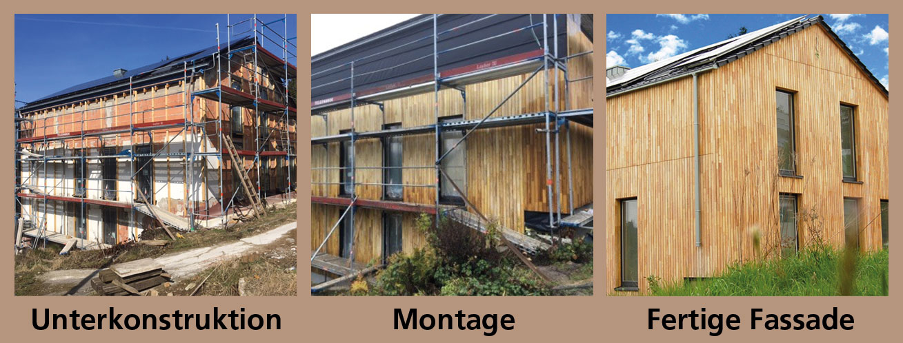 Montage einer Robinienfassade / Akazienholz Fassade